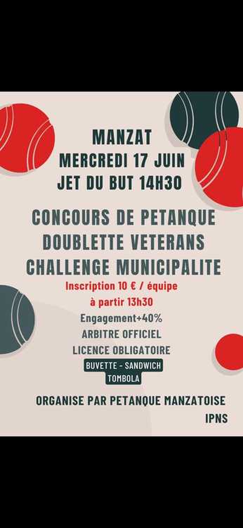 Concours de pétanque en Doublette - Départemental - MANZAT