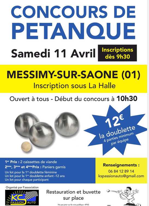 Concours de pétanque en Doublette - Messimy-sur-Saône