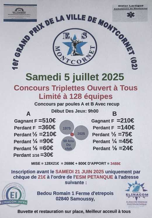 Concours de pétanque en Triplette - Grand Prix - Montcornet