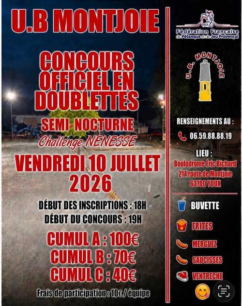 Concours de pétanque en Doublette - Départemental - Montjoie