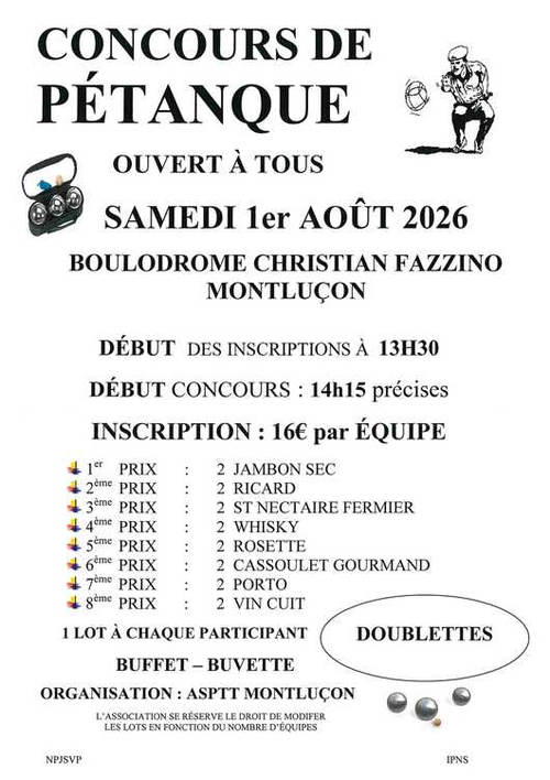 Concours de pétanque en Doublette - Montluçon