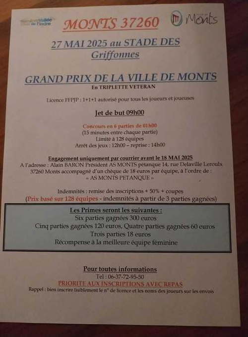 Concours de pétanque en Triplette - Départemental - Monts