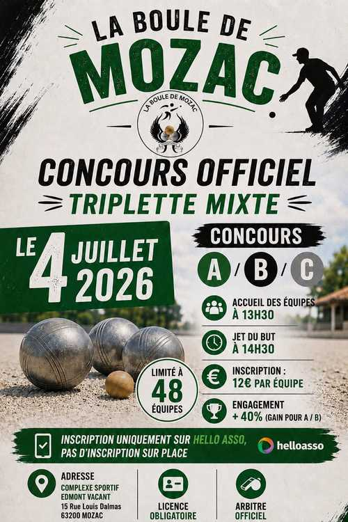 Concours de pétanque en Triplette Mixte - Départemental - MOZAC