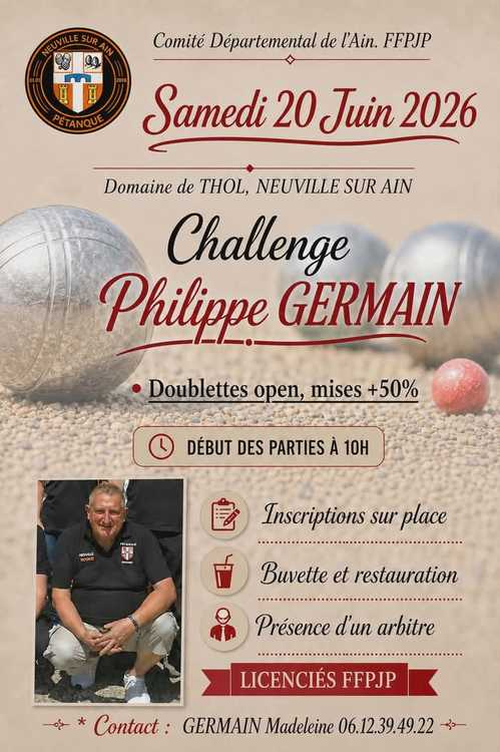 Concours de pétanque en Doublette - Départemental - Neuville s/Ain