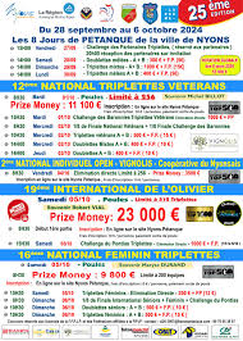 Concours de pétanque en Triplette - National TOP 500 - Nyons