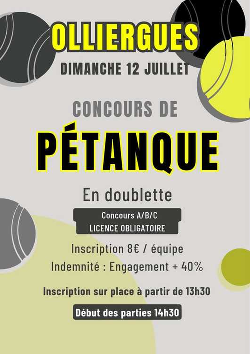 Concours de pétanque en Doublette - Départemental - OLLIERGUES