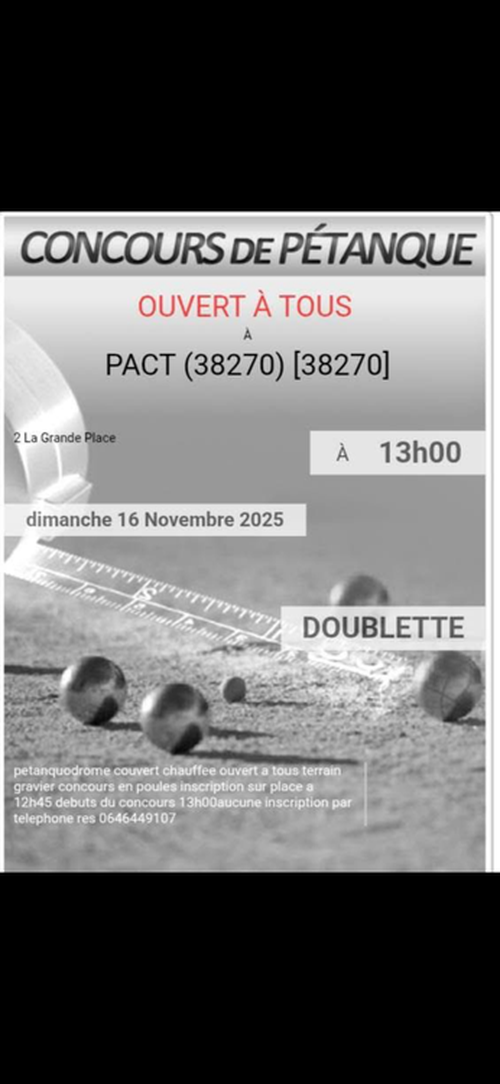 Concours de pétanque en Doublette - Pact