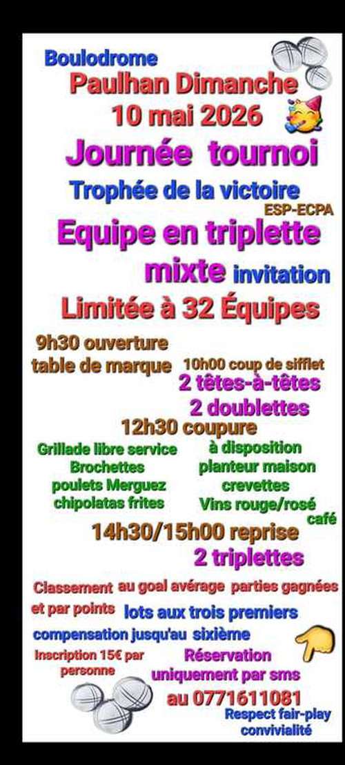 Concours de pétanque en Triplette Mixte - Paulhan