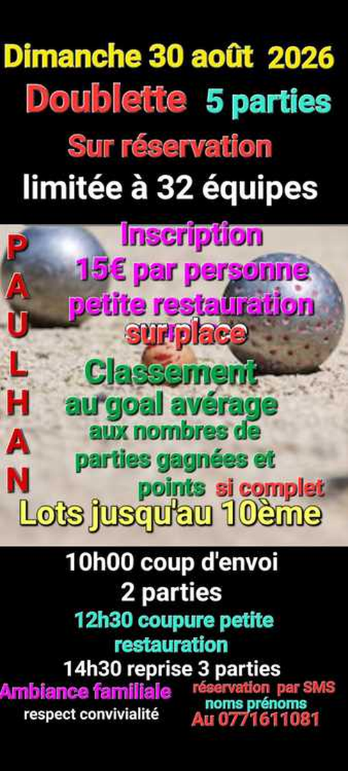 Concours de pétanque en Doublette - Paulhan