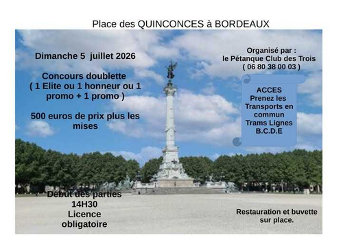 Concours de pétanque en Doublette - Départemental - petanque club des trois