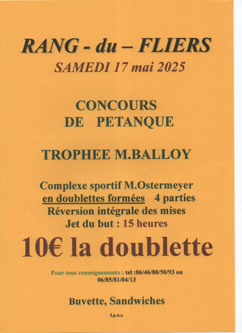 Concours de pétanque en Doublette - Rang-du-Fliers