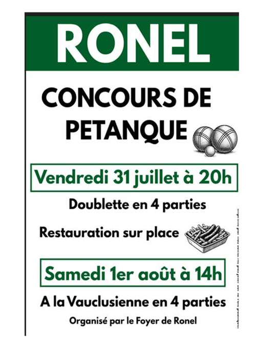 Concours de pétanque en Doublette - Ronel