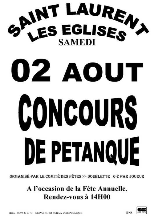 Concours de pétanque en Doublette - Saint-Laurent-les-Églises