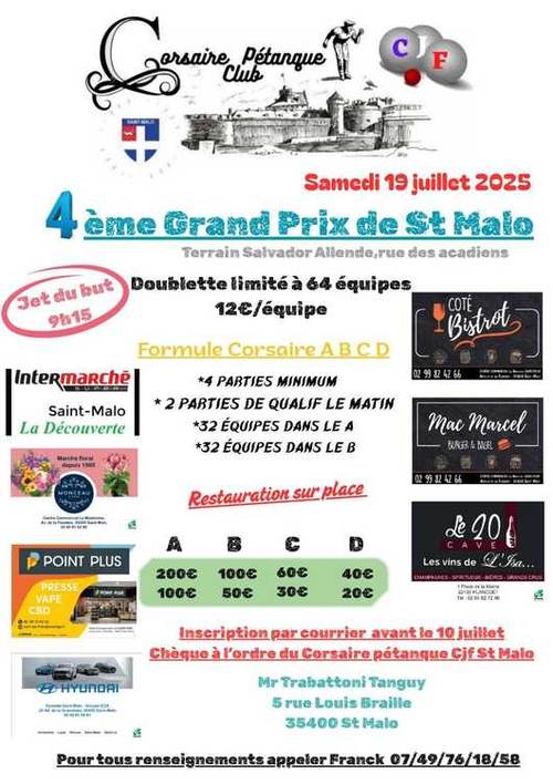 Concours de pétanque en Doublette - Grand Prix - Saint-Malo