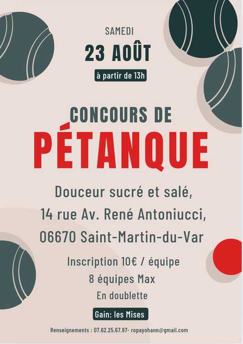 Concours de pétanque en Doublette - Saint-Martin-du-Var