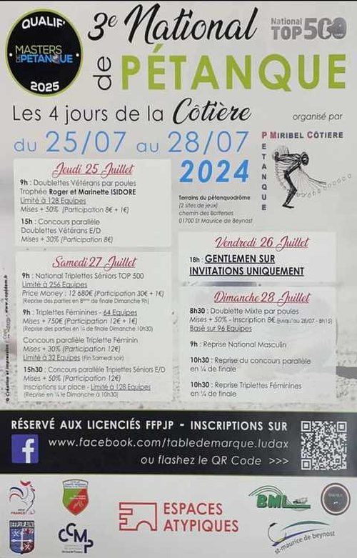 Concours de pétanque en Triplette - National TOP 500 - Saint-Maurice-de-Beynost