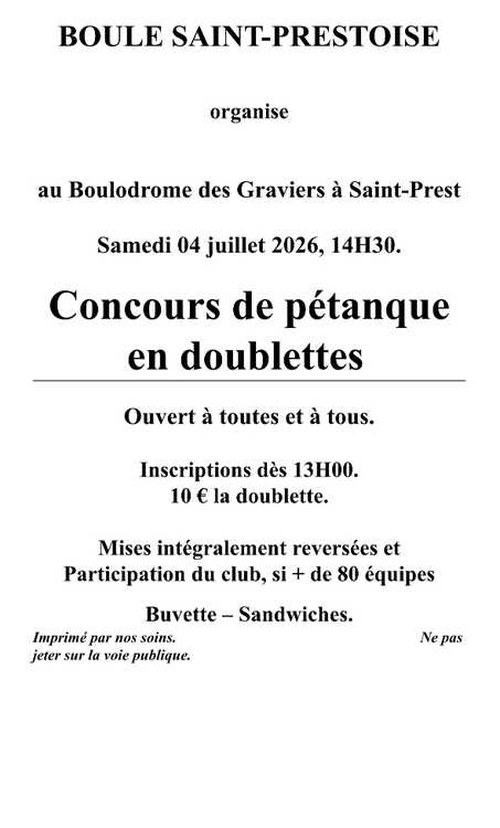 Concours de pétanque en Doublette - Saint-Prest