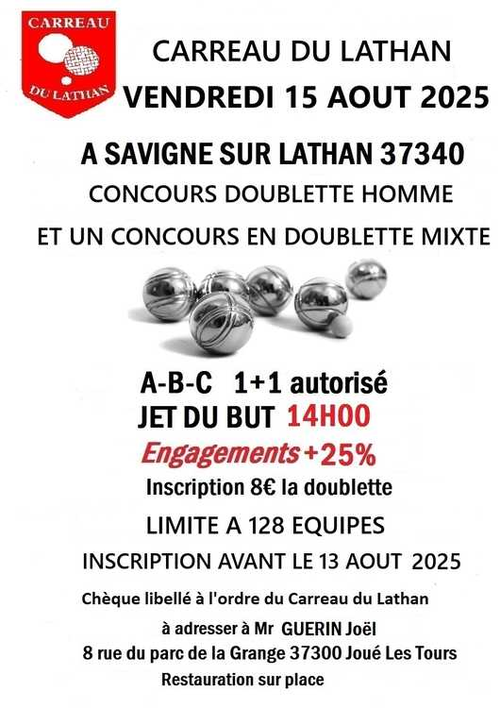 Concours de pétanque en Doublette - Départemental - Savigné-sur-Lathan