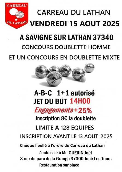 Concours de pétanque en Doublette Mixte - Départemental - Savigné-sur-Lathan