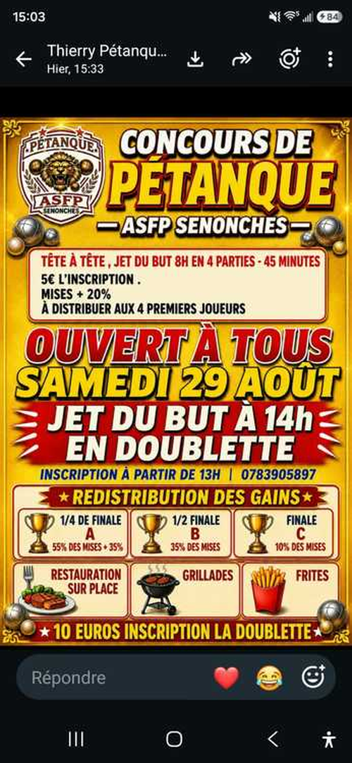Concours de pétanque en Tête à tête - Senonches