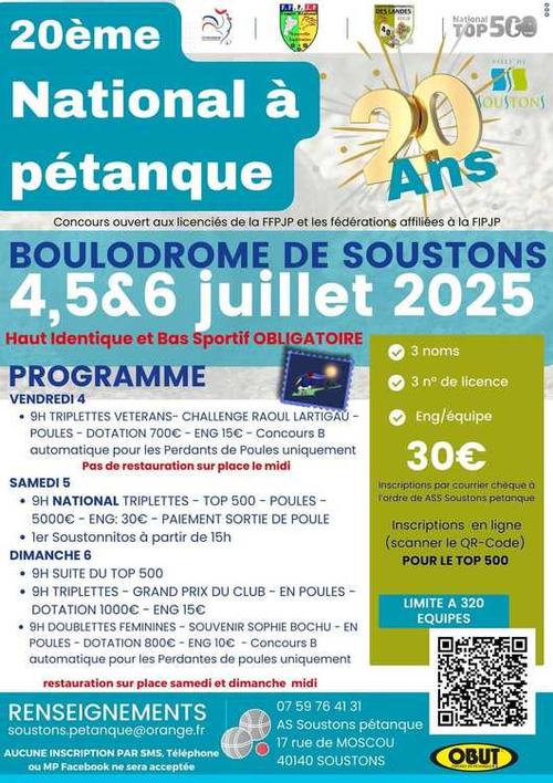 Concours de pétanque en Triplette - National TOP 500 - Soustons