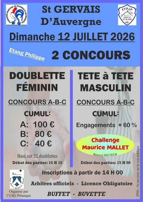 Concours de pétanque en Doublette - Départemental - St GERVAIS