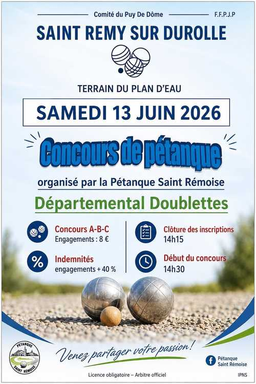 Concours de pétanque en Doublette - Départemental - ST REMY/DUROLLE