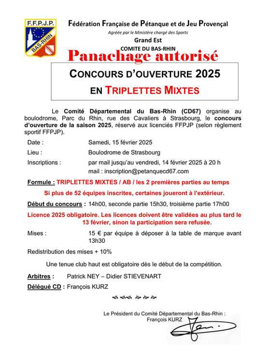 Concours de pétanque en Triplette Mixte - Départemental - Strasbourg