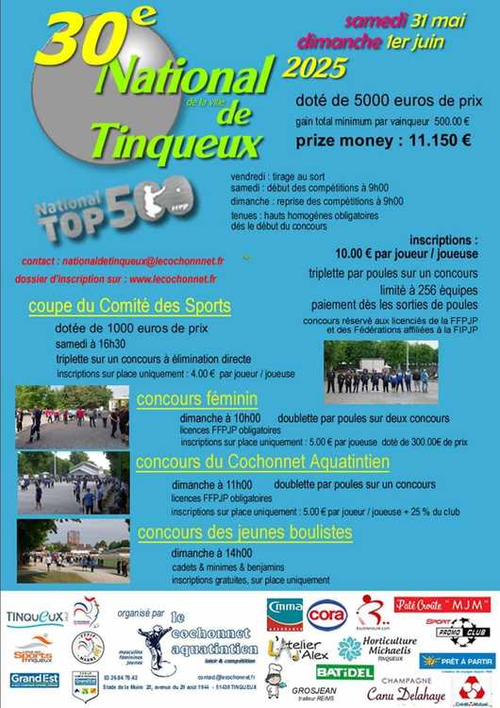 Concours de pétanque en Triplette - National TOP 500 - Tinqueux
