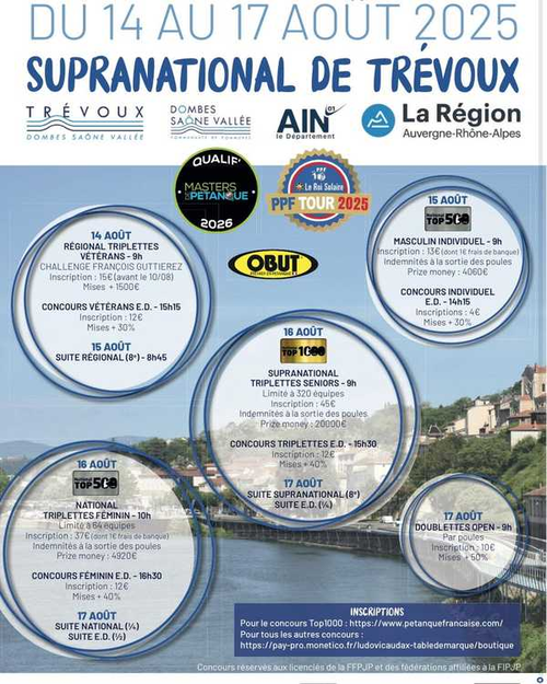 Concours de pétanque en Tête à tête - National TOP 500 - Trévoux