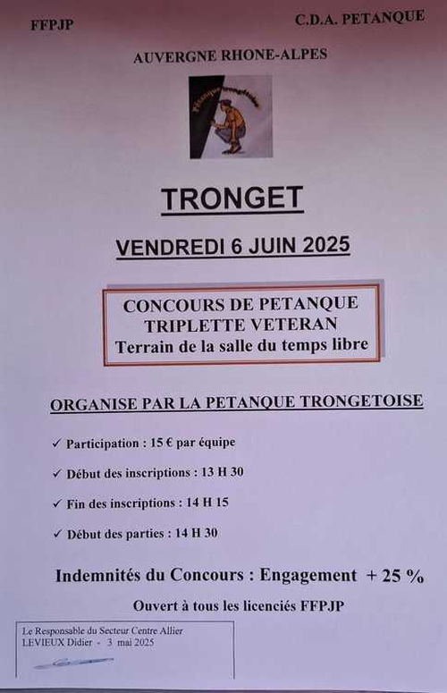 Concours de pétanque en Triplette - Départemental - Tronget