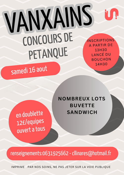 Concours de pétanque en Doublette - Vanxains