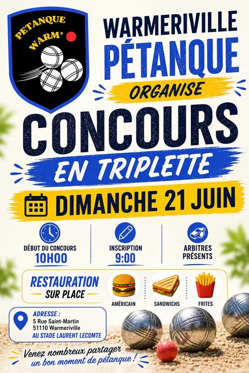 Concours de pétanque en Triplette - Départemental - WARMERIVILLE