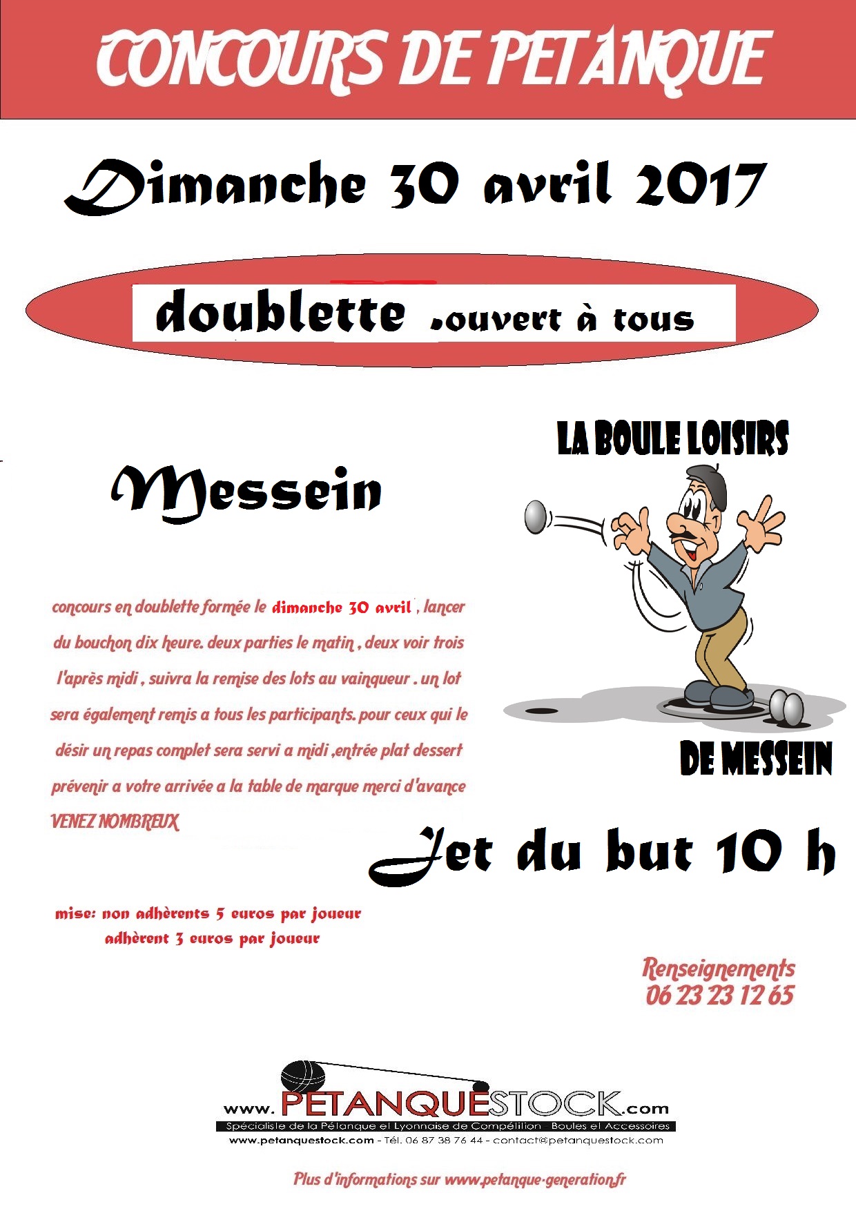 CONCOURS DIMANCHE 30 AVRIL 2017  - Actualité du club de pétanque la boule loisirs de messein 