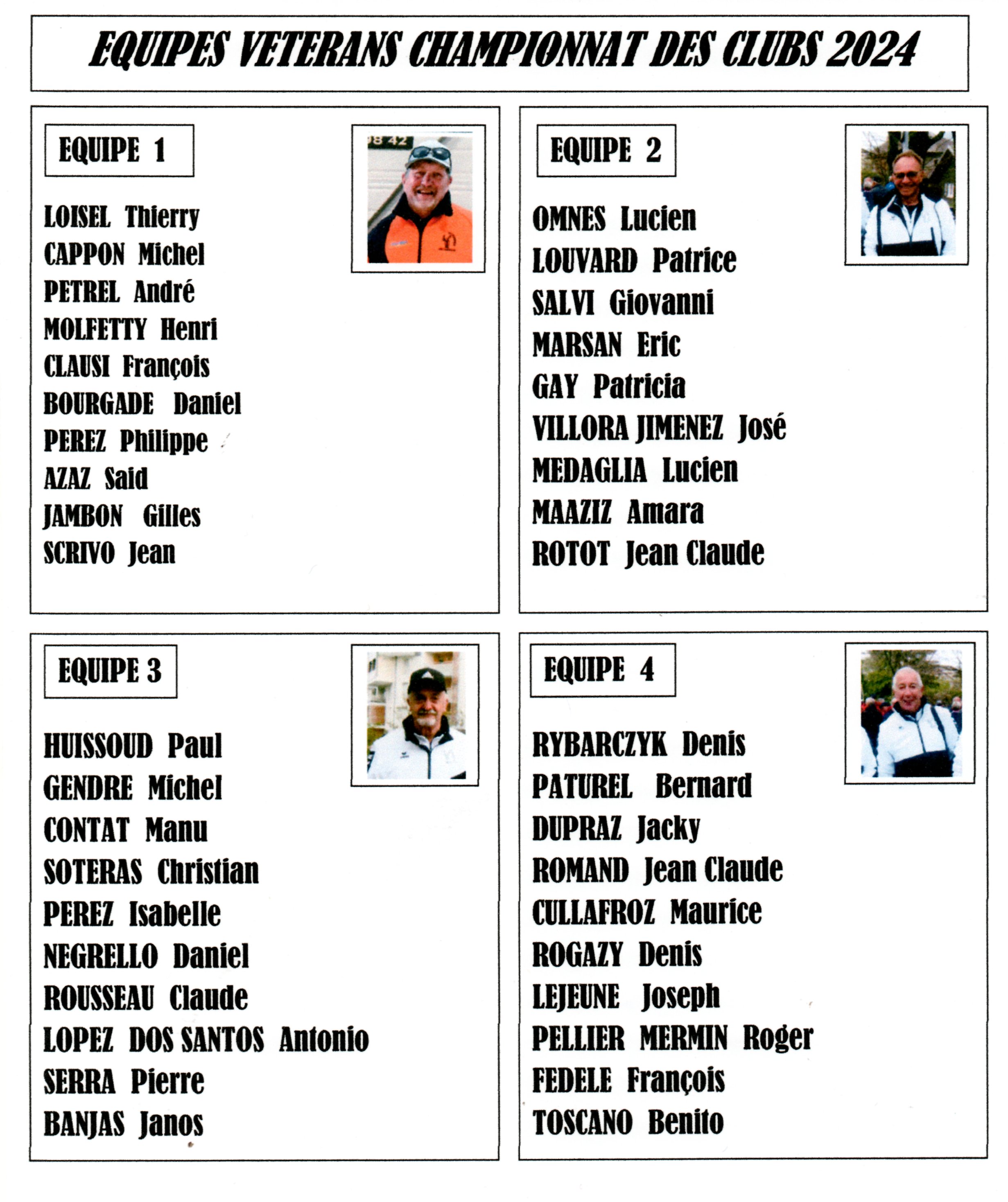 LISTES DES EQUIPES VETERANS 2024 - CHAMPIONNAT DES CLUBS - Actualité du club de pétanque SCIONZIER PETANQUE