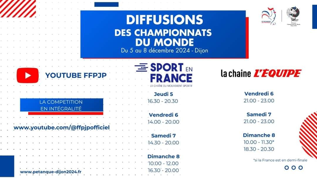 Diffusion des Championnats du Monde 2024 à Dijon - Actualité Pétanque Génération
