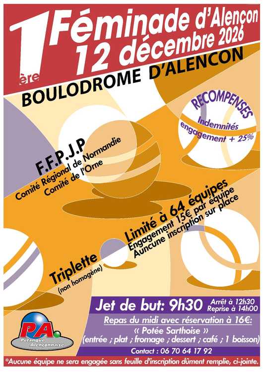 Concours en Triplette le 12 décembre 2026 - Lieu à définir (61) - 00000