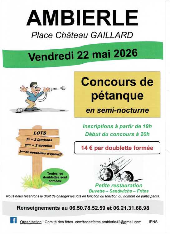 Concours en Doublette le 22 mai 2026 - Ambierle - 42820
