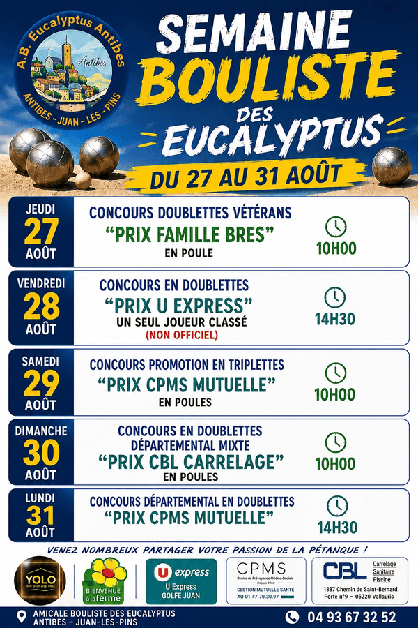 Concours en Doublette le 28 août 2026 - Lieu à définir (06) - 00000