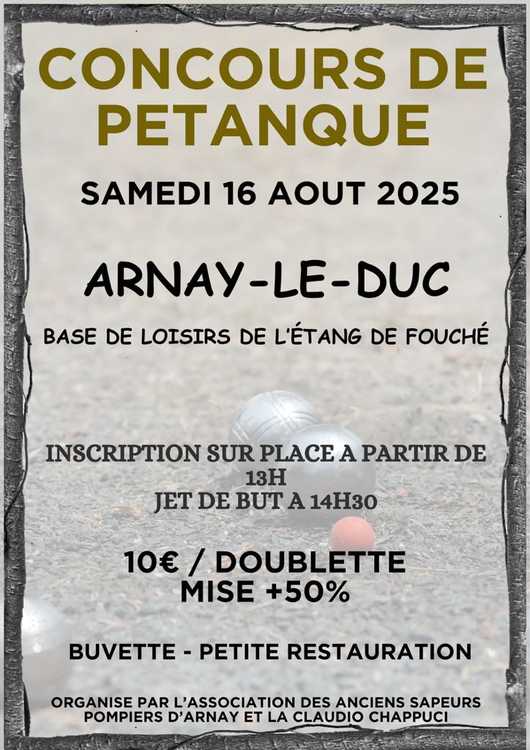 Concours en Doublette le 16 août 2025 - Arnay-le-Duc - 21230