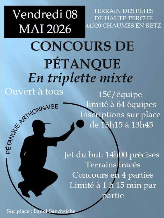 Concours en Triplette Mixte le 8 mai 2026 - Arthon-en-Retz - 44320