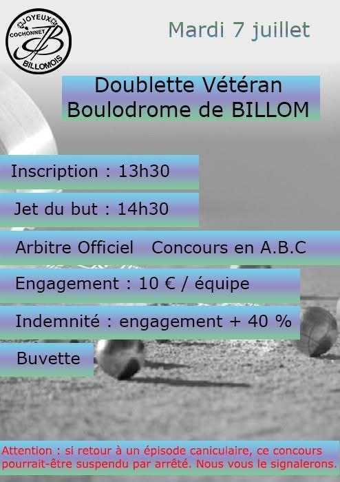 Concours en Doublette le 7 juillet 2026 - Lieu à définir (63) - 00000