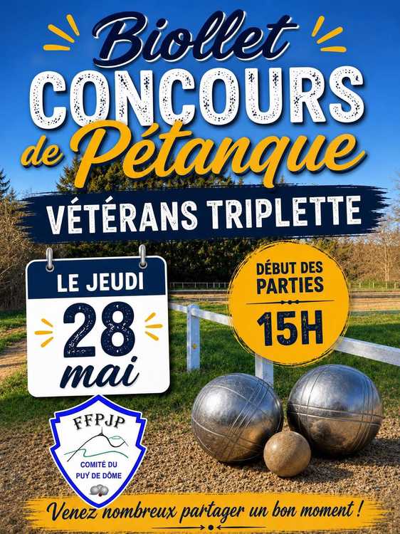 Concours en Triplette le 28 mai 2026 - Lieu à définir (63) - 00000