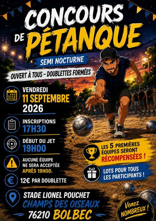 Concours en Doublette le 11 septembre 2026 - Bolbec - 76210