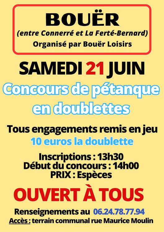 Concours de pétanque Ouvert à tous - Bouër