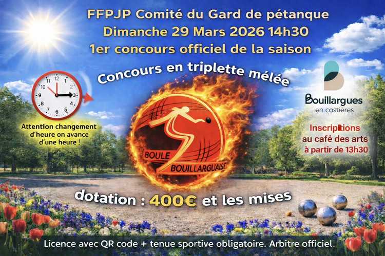 Concours en Triplette à la mêlée le 29 mars 2026 - Bouillargues - 30230
