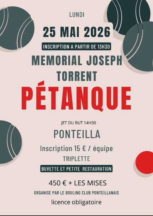 Concours en Triplette le 25 mai 2026 - Lieu à définir (66) - 00000