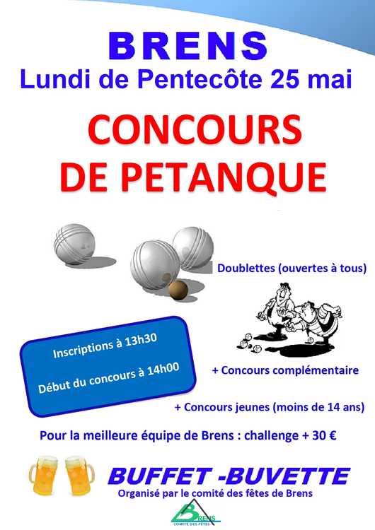 Concours en Doublette le 25 mai 2026 - Brens - 01300