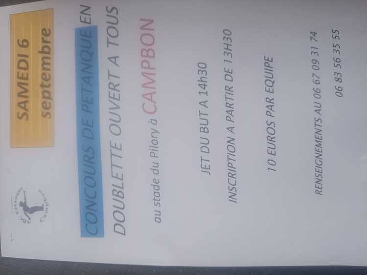 Concours en Doublette le 6 septembre 2025 - Campbon - 44750