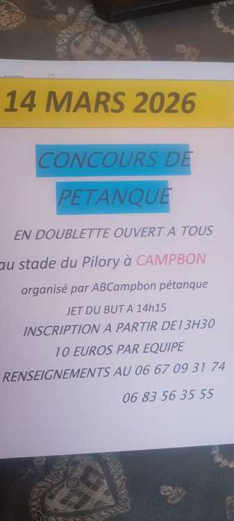 Concours en Doublette le 14 mars 2026 - Campbon - 44750